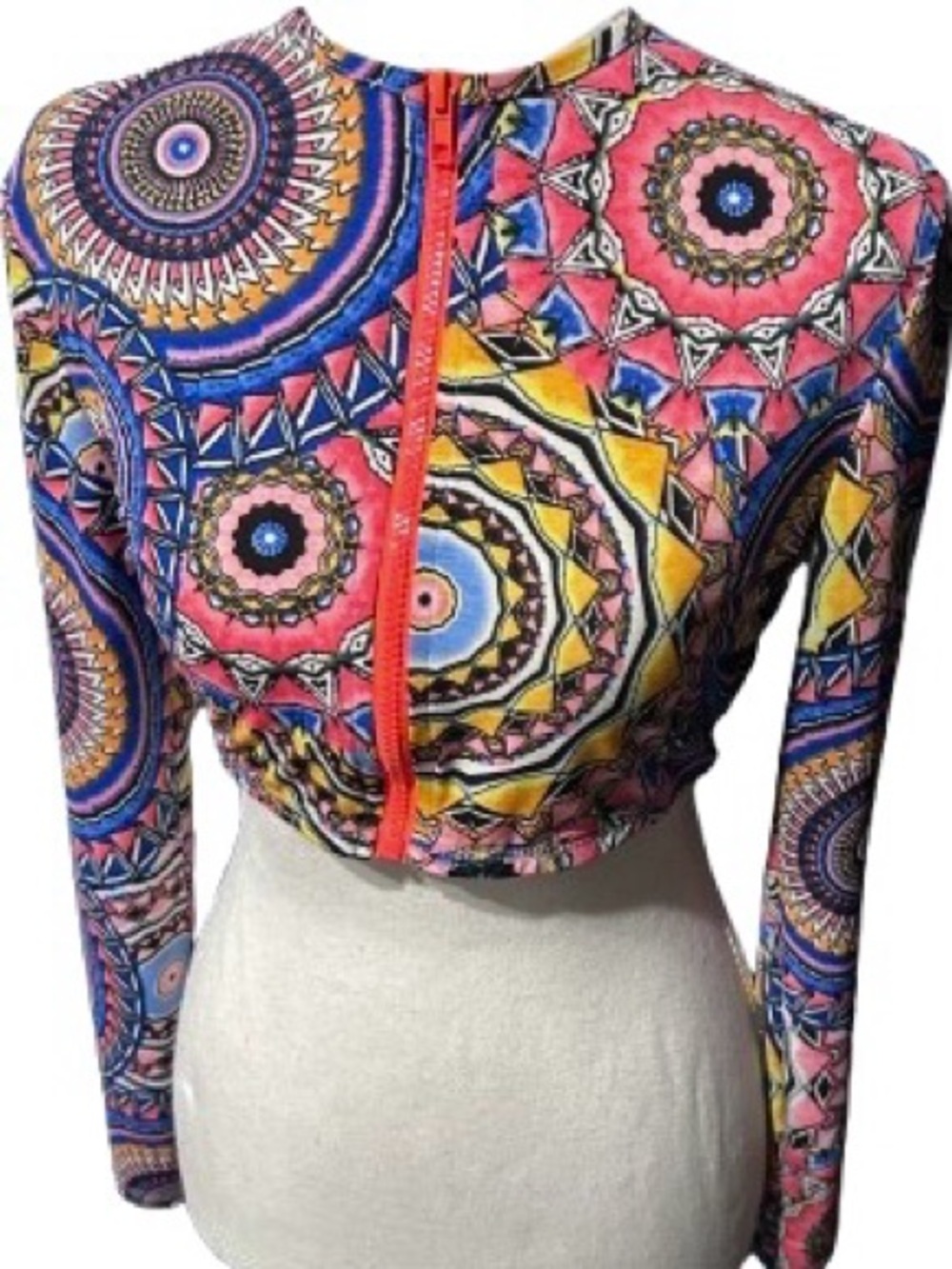 Large Swimsuit Top GOODTIME Swim Shirt Long Sleeved Zipper Bikini Floral Beach